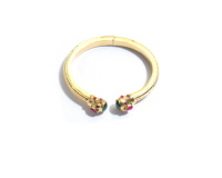 Brazalete Ajustable de Piedras Preciosas de Ónix Verde y Calcedonia Rosa Intenso, Chapado en Oro, Regalo Clásico para Ella, Piedra Ovalada Facetada, Aniversario
