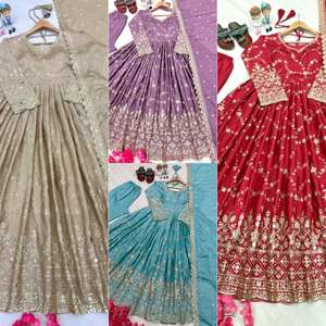 Collection de salwar kameez traditionnels pakistanais pour les fêtes - Soie chinon lourde, séchage rapide, toutes saisons, indien pakistanais - Product Image 5