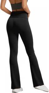 Pantalon de yoga pour femme en spandex/coton, taille haute, cordon de serrage, coupe bootcut, extensible, écologique, séchage rapide, respirant, fitness, gym, uni - Product Image 4