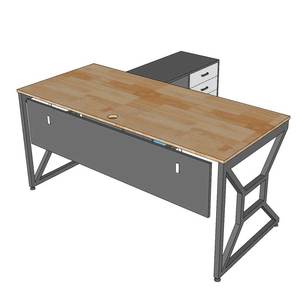 Executive 160x70cm <b>Desk</b> with <b>Solid</b> <b>Wood</b> Cabinet Luxury Minimalist Design Iron Legs Assembly Required-BGD68071 - Product Image 5