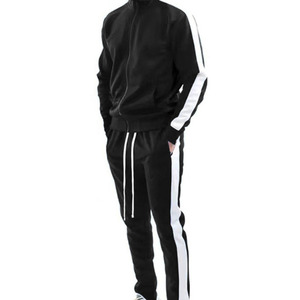 Ensemble de survêtement noir pour homme, style rétro, bande latérale en velours, pour l'entraînement et le jogging, qualité supérieure, survêtements pour homme - Product Image 1