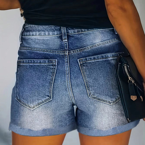 Pantalones cortos de mezclilla personalizados para mujer Diseño casual de verano desgastado con dobladillo enrollado Jeans Feminino Fashion Ripped Denim Shorts para mujer - Product Image 3