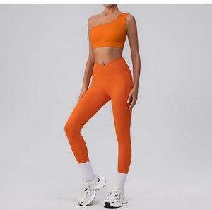 Nouveau Yoga ensemble dentelle unique épaule soutien-gorge fuite épaule sport débardeur femmes croisement taille haute Fitness pantalon Fitness Yoga ensemble - Product Image 3