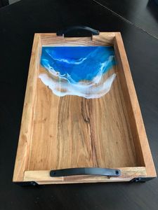 Luxury <b>Epoxy</b> Resin & Wooden Serving Tray Ramadan Platter With <b>Metal</b> Handle Luxury Dry Fruit Storage for Home Hotel Restaurant - Product Image 6