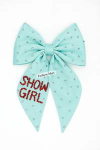 Fashion Crystal Studded <b>Big</b> Hair <b>Bow</b> Handmade SHOW GIRL Design for Cheer Dance or Event Wear - Product Image 5