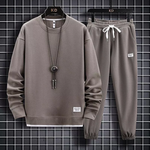 Wholesale High Quality French Terry Solid Casual Tracksuits Customized Cotton Sweatpants Hoodie Sets Men Streetwear Logo Quick - Product Image 1
