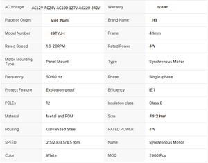 มอเตอร์ซิงโครนัส AC แบบ49TYJ เฟสเดียว12V 24V 110V 220V 1.6 20RPM เพลาแบบกำหนดเอง - Product Image 1