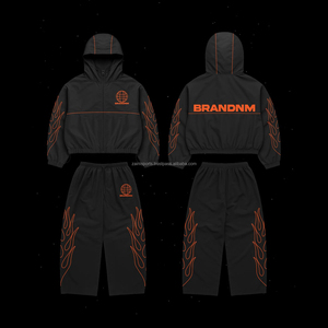 Chaqueta cortavientos ligera transpirable de talla grande para hombre, conjunto de pantalones con cremallera de poliéster y nailon, conjunto cortavientos con diseño de logotipo personalizado - Product Image 6