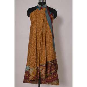 Jupe portefeuille réversible pour femme Vintage Sari Soie Boho Festival Mode Jupe indienne légère à deux couches - Product Image 4