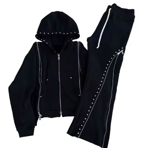 2025 Premium Quality Street wear Custom Rhinestone Embroidered Patch Zip up <b>Hooded</b> Style Winter Wear women Tracksuit - Product Image 1