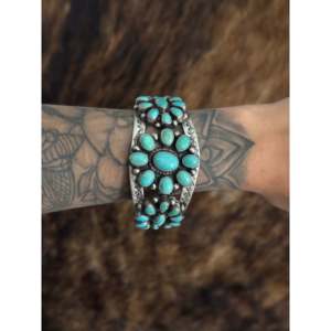 Bobby Johnson Kingman Fashion <b>Cuff</b> <b>Bracelet</b> Turquoise & Sterling <b>Silver</b> Cluster Design - Product Image 2