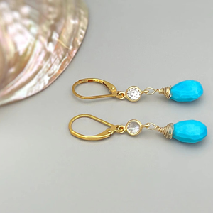 Gorgeous Gemstone Turquoise and Cz Diamond <b>Dangle</b> <b>Earrings</b> for Women Fashion Bold Statement Jewelry Wholesale Drop <b>Earrings</b> - Product Image 1