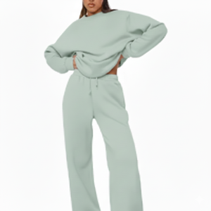 Ensemble de survêtement pour femmes, automne, uni, décontracté, ample, deux pièces, tenue de jogging, streetwear, respirant, pour un style doux et confortable - Product Image 1