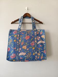 Sac fourre-tout en coton matelassé pour femmes indiennes, imprimé à la main, brodé, motif jungle, fermeture éclair, pour le shopping - Product Image 2