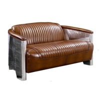 Mobilier classique de luxe Canapé 2 places aviateur pilote en cuir PU au design moderne Canapé Love Seat vintage marron vieilli