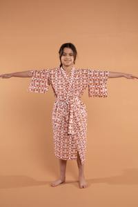 Nouvelle arrivée fait à la main bloc de coton imprimé Kimono enfants robes à carreaux motifs ensembles au meilleur prix de gros - Product Image 2