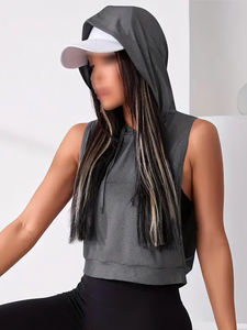 Sudadera sin mangas de algodón y poliéster para mujer, estilo crop, para invierno, venta al por mayor, ropa deportiva, streetwear, cortavientos - Product Image 4