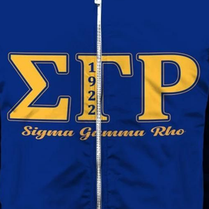 Sgrho Sigma RMA Rho แจ็คเก็ตผ้าซาตินสีฟ้าสีทองเสื้อผ้าสตรีปัก1922กรีก - Product Image 3