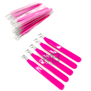 แหนบต่อขนตาสแตนเลสแบบญี่ปุ่นสีชมพูเข้มเคลือบด้วยสีเงินเรียบ - Product Image 2