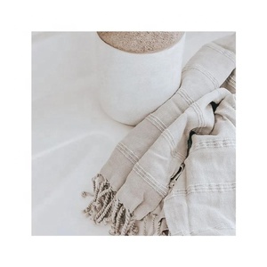 Rayures brodées beiges 100% coton biologique certifié GOTS doux absorbant lavage des mains séchage rapide ensembles de serviettes de cuisine de golf - Product Image 1