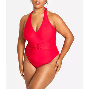 Traje de baño de una pieza de color sólido con logotipo personalizado recién llegado para mujer precio barato al por mayor de talla grande traje de baño de una pieza de color sólido - Product Image 5