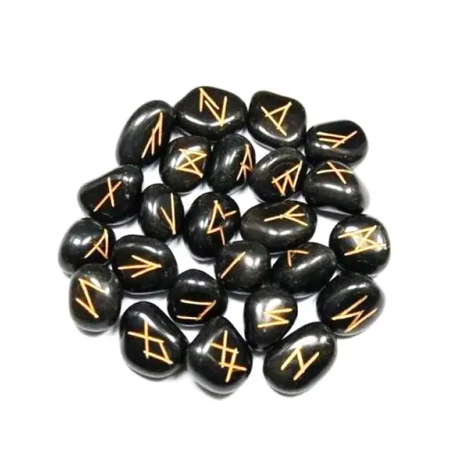 Set di Rune di cristallo di agata nera all'ingrosso pietra curativa naturale per la meditazione e la guarigione Reiki della pietra preziosa di energia positiva