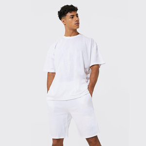 New Arrivals <b>Men's</b> Summer T Shirts <b>Shorts</b> Sets <b>White</b> Color Plain Dyed Breathable Organic 100% Cotton Made T Shirts and <b>Shorts</b> - Product Image 1