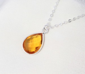 สร้อยคอจี้เหลี่ยมเพชรพลอย Citrine ขนาด7x10มม. สำหรับผู้หญิงสร้อยคอ birthstone พร้อม925เงินสเตอร์ลิงชุบโซ่ - Product Image 2