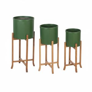 Modern Metal <b>Planters</b> With <b>Wood</b> Stands Bronze Color Finish Decorative Flower Pots With Teak <b>Wood</b> Stands For <b>Garden</b> Balcony Decor - Product Image 6