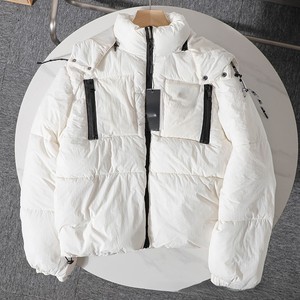 Chaqueta Acolchada de Algodón Blanca y Negra Unisex de Primera Calidad Estilo Americano OEM con Capucha Desmontable con Logotipo Estampado para Hombre Talla Grande Chaqueta de Trabajo - Product Image 2