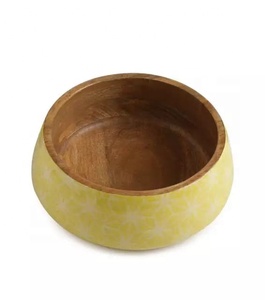 Vaisselle de service en bois de mangue, Logo de couleur personnalisé émaillé peint de haute qualité bol à soupe à nouilles ensemble bol à soupe à micro-ondes - Product Image 2