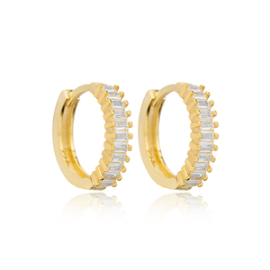 17 mm Clear Zircon Stone Baguette <b>Hoop</b> Earrings Wholesale 925 <b>Sterling</b> <b>Silver</b> Women Jewelry - Product Image 1