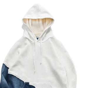 Nouvelle mode masculine veste en jean denim à capuche doublée veste en jean patchwork avec capuche pour hommes - Product Image 2