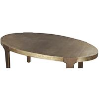 Table basse vintage en métal de qualité exceptionnelle, finition en laiton antique, plateau ovale, table basse de faible hauteur pour le salon