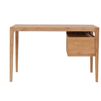 Bureau minimaliste avec deux tiroirs fabriqués à la main en bois de teck massif pour une fonctionnalité intemporelle
