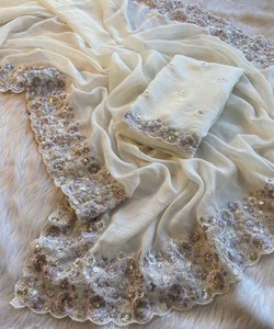 FIL DE BRODERIE DE CONCEPTEUR et TRAVAIL DE SÉQUENCE SAREE BLOUSE NON COUCHÉE VÊTEMENT DE FÊTE DE MARIAGE PRIX DE GROS VÊTEMENT EN SOIE MULTI COULEUR - Product Image 1