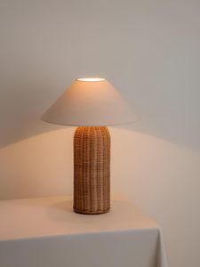 Bamboo Rattan Table Lamp Woven Fabric Shade Modern Bedside <b>Desk</b> Light for Bedroom Living Room - Product Image 3