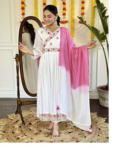 Venta al por mayor proveedor de viscosa Chanderi Kurti con pantalón para mujeres uso diario para venta al por mayor suministro de la India Fancy Dupatta también - Product Image 2