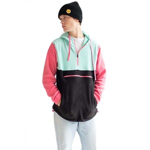 Sweat à capuche en polaire lourd Logo personnalisé imprimé fermeture éclair disponible en gros Sweat à capuche patchwork personnalisé - Product Image 4