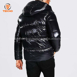 Chaqueta acolchada para hombre, chaqueta informal con capucha y cremallera completa, chaqueta de invierno acolchada brillante metálica, diseño personalizado, chaquetas acolchadas para hombre, servicio OEM - Product Image 3