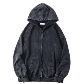 Sweat à capuche vintage en coton éponge français 100% délavé à l'acide pour hommes Logo personnalisé à capuche automne brut - Product Image 5