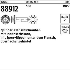 Cylinder Flange Screw R 88912 Locking Rib Internal Hexagon M8x20 200 Pieces - Product Image 1