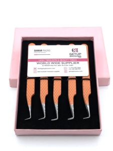 Style professionnel Mat Orange Poudre Revêtement 90 Degrés Argent Pointe Extension De Cils Pince À Épiler Diamant Grip Beauté Instruments - Product Image 5