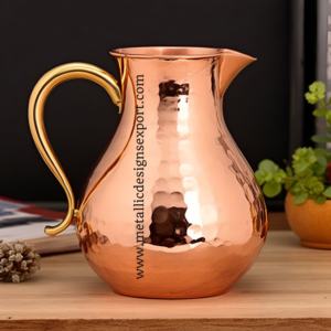 Classic Modern 1.8L Hammered Copper Pitcher <b>Vintage</b>-Style Curved Handle Elegant Metal Jug for Drinking for Classic Modern Decor - Product Image 4
