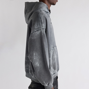 Sudadera con Capucha Personalizada para Hombre, Estilo Urbano, Lavado Ácido, Desgastada, de Poliéster/Algodón Grueso de 480 g/m², Color Sólido, Efecto Desgastado por el Sol, para Otoño - Product Image 5