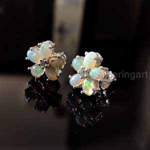 Pendientes de Plata de Ley 925 con Ópalo Natural, Piedra de Nacimiento de Octubre, Regalo de Aniversario, Joyería Hecha a Mano - Product Image 5