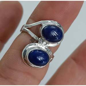 925 Sterling Silver Handmade Boho <b>Statement</b> Women's <b>Ring</b> Dual Blue Lapis Lazuli Gemstone Inlay 18K Plating Gift for Her - Product Image 5