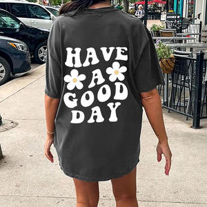 เสื้อยืดผ้าฝ้ายระบายอากาศได้ดีขนาดใหญ่สำหรับผู้หญิงพิมพ์ลายน้ำหนักมากระบายอากาศได้ดี - Product Image 5