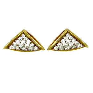 Pendientes de Botón Triangulares Chapados en Oro para Mujer con Diamante CZ Blanco y Aleación para Regalo, Material Principal Cobre - Product Image 1