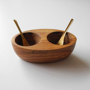 Utensilios de cocina Juego de sal y pimienta 2 Particiones Comedor en casa Sal y pimienta Juego de Azucareros de madera de teca de calidad superior - Product Image 2